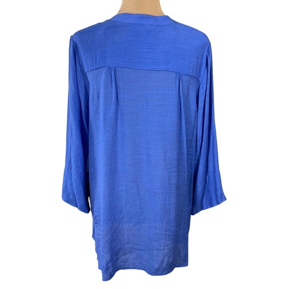 New Counterparts Tunic Top Size 1X Solid Blue V-Neck Blouse - Picture 3 of 7